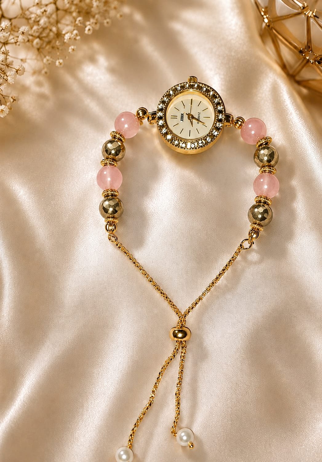 Pyrite Rose Quartz Crystal Watch
